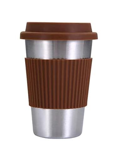 GulfDealz Stainless Steel Mug, Insulated Coffee Cup With Silicone Lids &amp; Sleeves Stainless Steel, 500ml - Brown