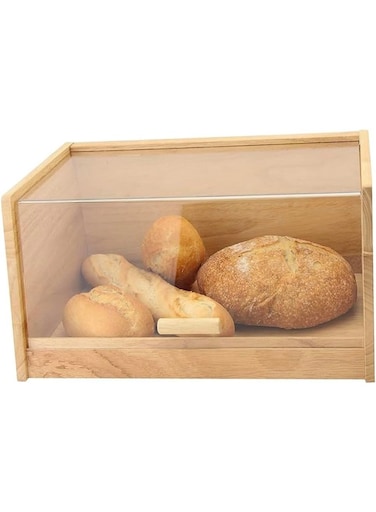Wooden Bread Box with Transparent Flip Lid, Bamboo Bread Storage Box for Kitchen Countertop, Large Capacity Bread Keeper For Loaves &amp; Buns, Bread Container with Lid