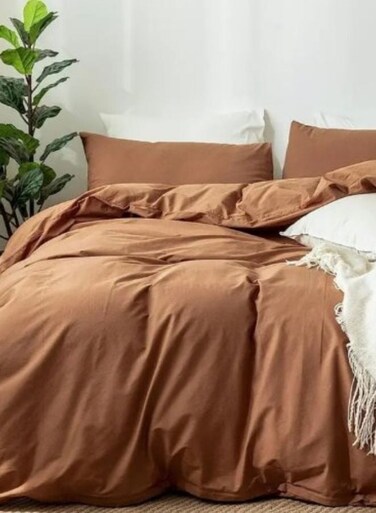 Home Premium Single size 4 pieces Bedding Set without filler, Plain Golden Brown Color