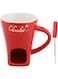 gernie Chocolate Melting Cup, Tealight Candle Heating Chocolate Fondue Mug Ceramic Butter Warmer Pot with Fork, Chocolate Melting Supplies for Cheese, Chocolate and Tapas (Red)