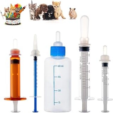 Azonee Pet Feeding Syringe Set, Feeding Syringe for Small Animals, Newborn Kitten Puppy Feeding Bottles for Nursing, Small Animals Feeder with Replacement Nipples
