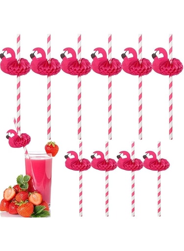 ChicAbode 50 Pcs Flamingo Straws, Paper Drinking Straws, Striped Paper Straws, Safe and Nontoxic, Disposable Drinking Straws for Luau Party Supplies, Birthday, Hawaiian, Birthday, Pool Party
