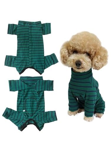 Dog&rsquo;s Recovery Suit Post Surgery Shirt for Puppy, Full Coverage Dog's Bodysuit Wound Protective Surgical Clothes for Small and Medium Pets (green black stripe, M)