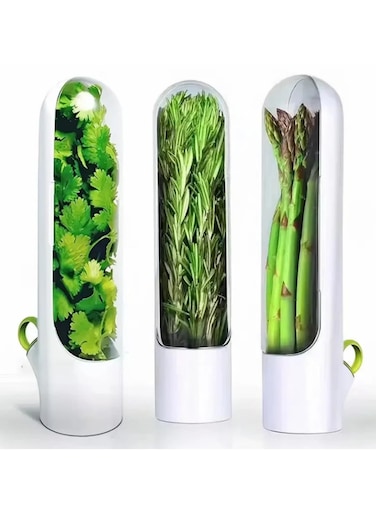 Saver for Refrigerator Fresh Herb Keeper Storage Container with Herb Cutter Extends Freshness of Cilantro Mint Parsley Asparagus for 2-3 Weeks Preservation Bottle 25x6.5cm