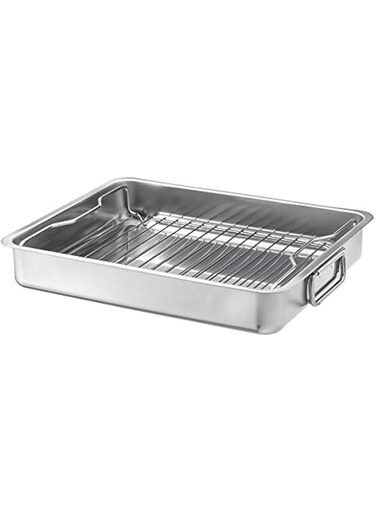 jqm Koncis Roasting Tin With Grill Rack, Stainless Steel, 40X32 Cm