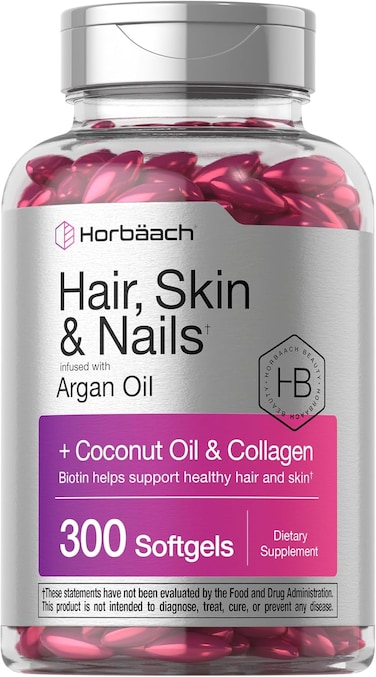 Horb&auml;ach Hair Skin And Nails Vitamins, 300 Softgels, With Biotin And Collagen, Infused With Argan Oil And Coconut Oil, Non-GMO, Gluten Free Supplement, by