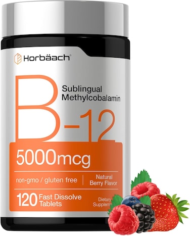 Horb&auml;ach B12 Sublingual Methylcobalamin, 5000mcg, 120 Fast Dissolve Tablets, Vegetarian, Non-GMO And Gluten Free Supplement, By Horbaach