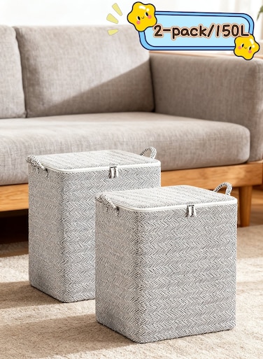 Fabric Storage Boxes, Large-Capacity Clothing And Quilt Storage And Organization Boxes, With Zippers And Handles, Washable Non-Woven Fabric Storage Bags For Moving And Organizing (150L/2PCS)