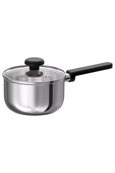 with lid, clear glass/stainless steel, 2 l