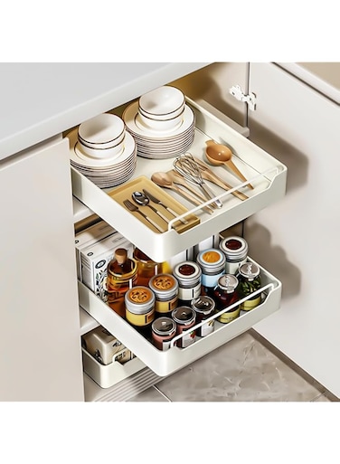 MostNow Pull Out Cabinet Organizer, Sliding Drawers for Kitchen Cupboard, No Drill Pull out Cabinet Organizer Fixed with Adhesive Nano Film, for Kitchen, Home (1 Pack)