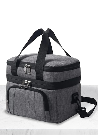 Lunch Box Bag, Bento Bag, 15 Liters/507 OZ Large Size, Cooler Picnic Bag, Thermal Insulated, Leak Proof, Waterproof Material, With Shoulder Strap, Great For Office, Work, School, Outdoor (Grey)
