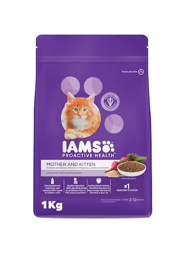 Iams Cat Food, Cat Dry Food for Mother and Kitten 1Kg, Cat Food Proactive Health, Complete and Balanced Nutrition