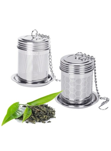 2PCS Premium Stainless Steel Tea Strainers for Loose Tea,Tea Mesh Strainer with Lid and Drip Tray,Loose Leaf Tea Infuser with Chain Hook, Coffee Strainer to Brewing Steeping Loose Leaf