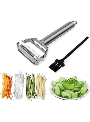 Peeler Dual Peeler &amp; Vegetable Peeler Stainless Steel Ultra Sharp Ergonomic Peeler With Cleaning Brush, Comfortable Handle Stainless Steel Rotary Super Sharp Food Peeler