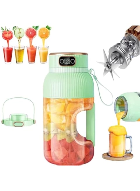 Portable Blender, Portable Juicer with Digital Display, Personal Blender, Multifunctional Travel Cup for Shakes &amp; Smoothies, BPA Free, Type-C USB Rechargeable, Green