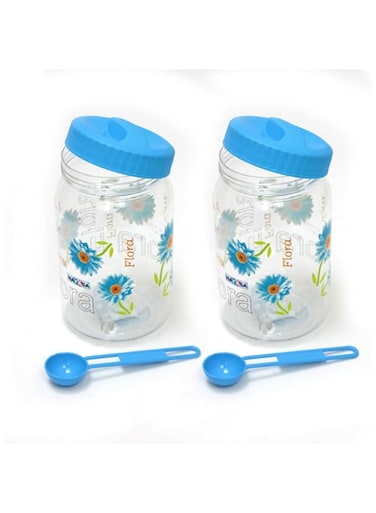 Nayasa Barni Set of 2 Containers with Spoon (1500ml Each)   BPA-Free, Airtight, Food Storage Jars (Blue, 1500ML)&hellip;