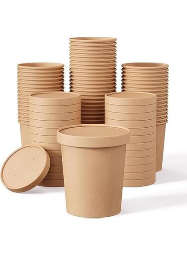 Khaleej Pack 12oz   360ml kraft Soup Bowl with Vented lids [10 Sets],100% Eco-friendly &amp; Biodegradable, Leak-proof Heavy Duty Serving Bowls for Hot/Cold Food, To Go Hot Soup Bowls