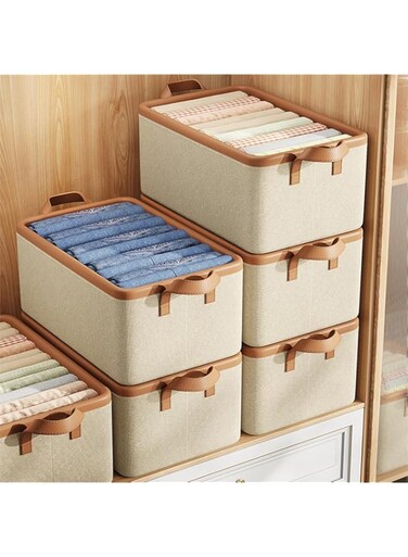 THMINS 3 Pack Closet Storage Bins,53L Large Capacity Storage Baskets,Wardrobe Clothes Organizer,Foldable Fabric,for Shelves, Metal Frame Storage Boxes, For Storing Clothes and Toy