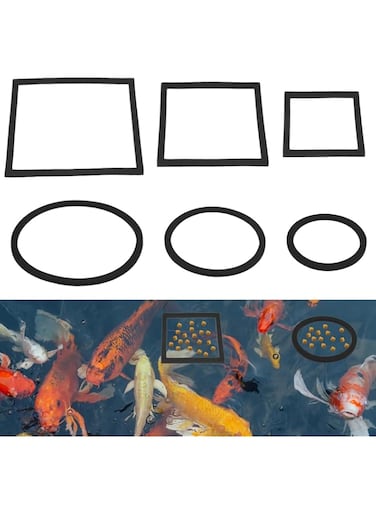 LLOUSSAK 6Pcs Aquarium Floating Plant Rings, Round &amp; Square Fish Feeding Rings，3 Sizes Each of Floating Plant Corral Foam Circle for Intercepts Floating Plants, Black Feeder Rings Aquarium Accessories