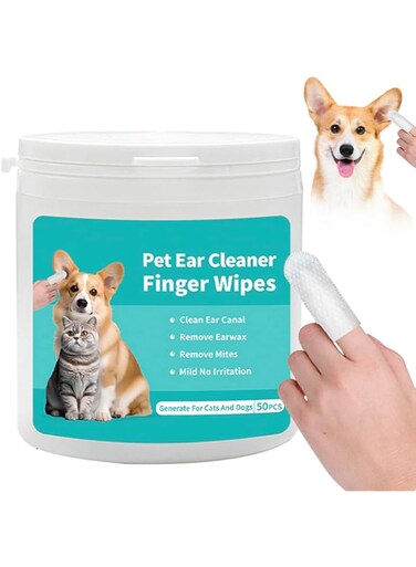 Coodipet Dog Ear Cleaner Finger Wipes for Dogs and Cats 50 Pcs, Disposable Dog Teeth Wipes Pet Grooming Kit Care Gentally Remove Odors Reduce Dirt Wax Build Up Stop Smelly Itchy Easy to Use