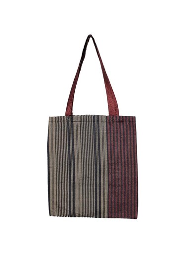 Shanta Omash Small Strips Multicolor Handmade Tote Bag (Dark Red)