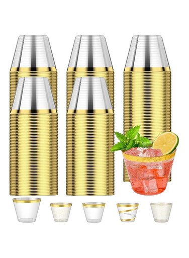KASTWAVE Gold Rimmed Glitter Cups 9 Oz, Gold Glitter Cups, Gold Plastic Cups For Wedding Reception With Rim, Gold Disposable Cups, Gold Rimmed Plastic Cups, Plastic Cups Disposable, Gold Cups 25Pcs