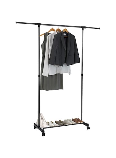 Beauenty Plastic Garment Rack Horizontal Bar Hanger, Moveable Cloth Rack with Roller, Free Standing Clothes Rail Shelf (pole)