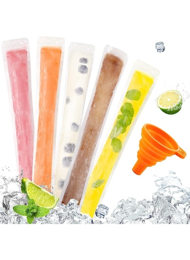 160 Disposable Ice Popsicle Mold Bags BPA Free Freezer Tubes With Zip Seals For Healthy Snacks,Yogurt Sticks,Juice &amp; Fruit Smoothies,Ice Candy Pops Comes With A Funnel
