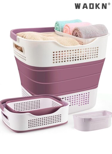 Foldable Laundry Basket Plastic with Handle, Collapsible Bucket Laundry Hamper, Plastic Basket Laundry Bin Container, Multi purpose Organizer Clothes Storage Washing Basket for Home - Dark Grey