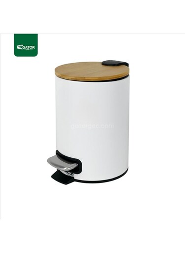 Soft-Close Pedal Bin &acirc;&euro;&ldquo; Bamboo Top, White Body &acirc;&euro;&ldquo; 3L