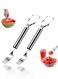2pcs 2-in-1 Stainless Steel Fruit Cutter, Watermelon Fork Slicer Tool, Watermelon Slicer and Fork, Dual Head Knife with Round Handle for Kitchen Fruit Cubes