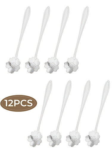 cherry blossom-shaped coffee spoon - Long stainless steel material - With handle, suitable for desserts and tea (12 pieces)