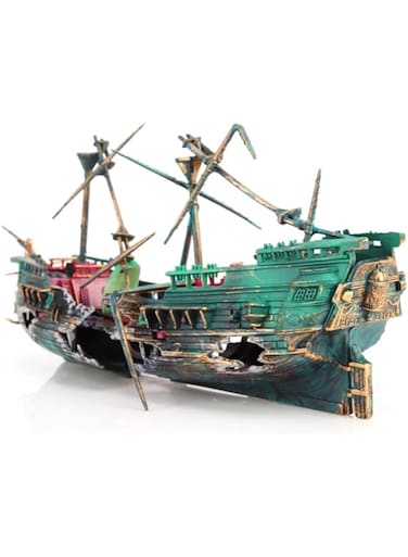 SLOCME Aquarium Shipwreck Decorations - Air Bubbler Sunken Ship Ornament, Fish Tank Air Action Aerating Decorations