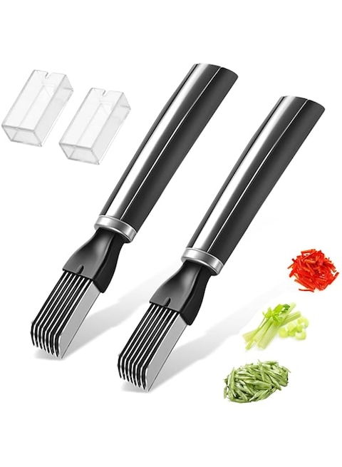 2PCS Onion Shredder - Multifunction Stainless Steel Vegetable Cutter, Stainless Steel Scallion Slicer Shred for Quick and Even Cutting, Kitchen Cooking Gadget for Green Onion Cucumber Kiwi Potato