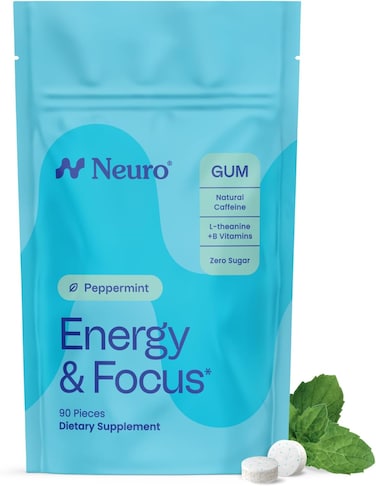 NeuroGum Energy Caffeine Gum (90 Pieces) - Sugar Free With L-theanine + Natural Caffeine + Vitamin B12 &amp; B6 - Nootropic Energy &amp; Focus Supplement For Women &amp; Men - Keto &amp; Vegan, Peppermint Flavor