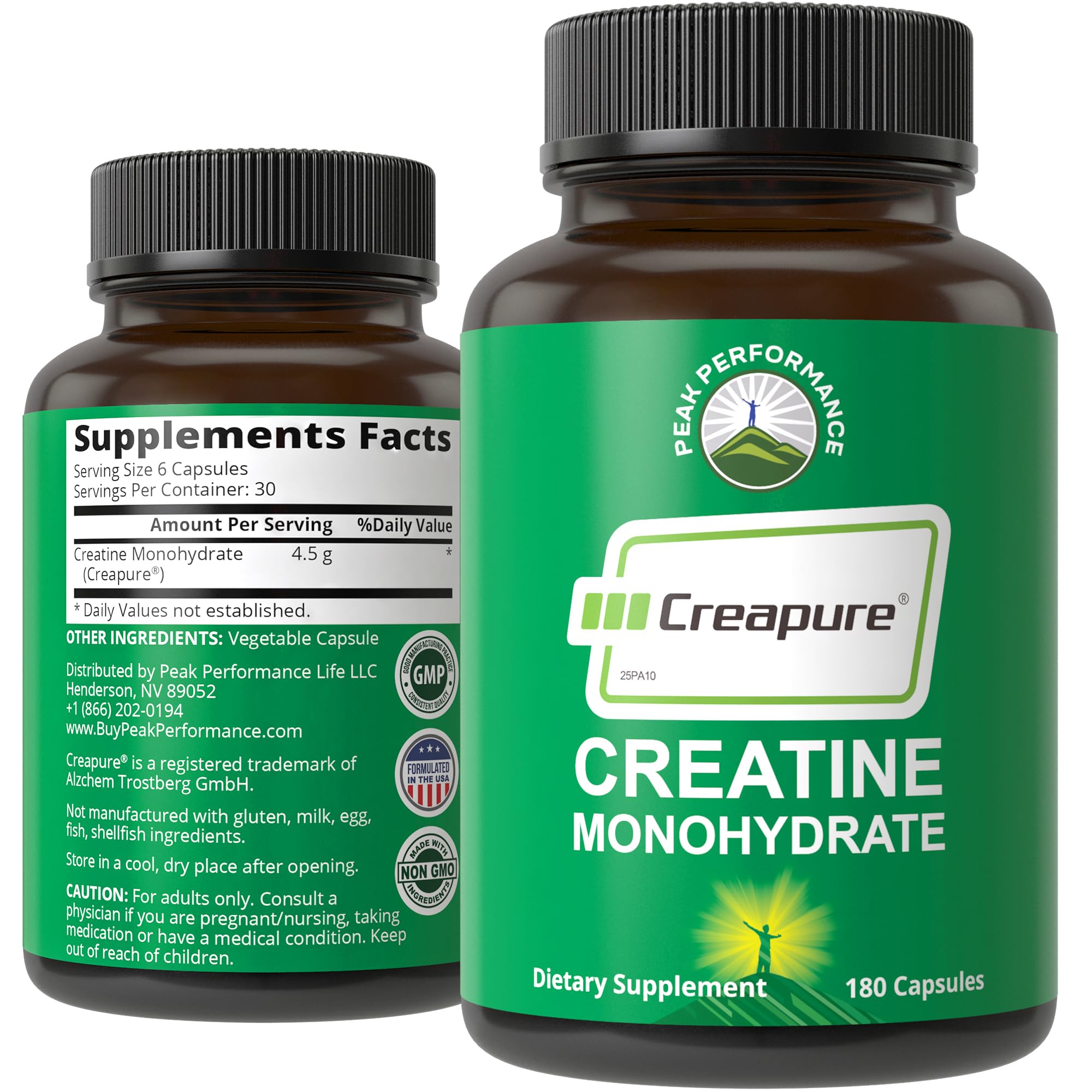 Buy Peak Performance Creapure Creatine Monohydrate 180 Capsules High ...