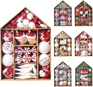 70pcs Christmas Balls Ornaments Set, Shatterproof Christmas Tree Ornament Decorations Set with Reusable Hand-held Gift Package for Christmas Tree, Hanging Ball for Holiday Wedding Party Decoration