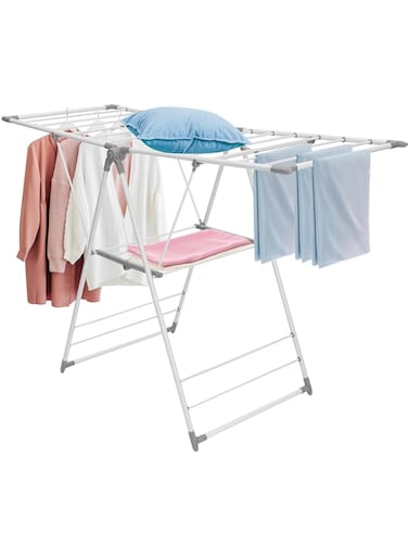 DAYONG Foldable Cloth Drying Rack,Winged Clothes Drying Stand Easy Storage Laundry Hanging Rack For Bed Linen,Clothing,Socks,Scarves (B- Grey)