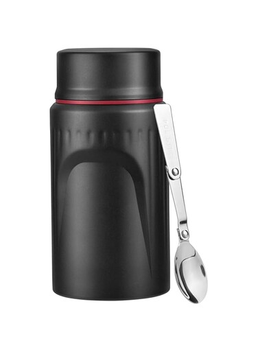 Food Flask, 750ml Vacuum Insulated Stainless Steel Food Jar, Double-Walled for Hot &amp; Cold Foods, Leakproof Soup Container with Folding Spoon for Kids &amp; Adults (Black)