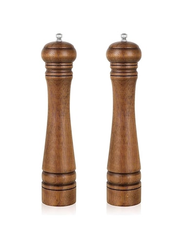 BEETO Pack of 2 Wood Pepper Grinder Set, 10 Inch Salt Mill And Pepper Grinder Set, Pepper Mill, Salt Shakers with Adjustable Ceramic Rotor, Oak Wood Pepper Grinder And Salt Mill, for Your Kitchen