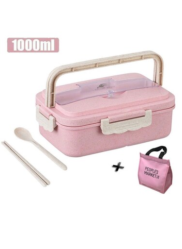 Boxes with Insulation Lunch Bag,Spill-proof Microwave Lunch Boxes for Kids/Adults,1000ml(Pink)