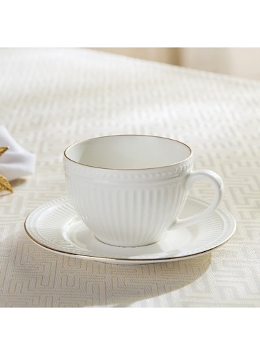 Box Embossed Gold Line Tea Cup and Saucer - 260ml