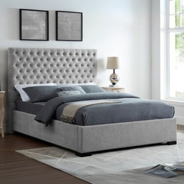 Velvet Light Tufted Upholstered Twin Size Bed (120 X 190 CM) Grey Color