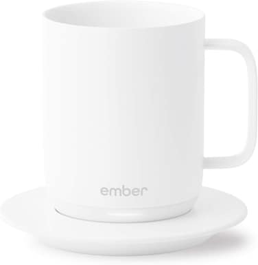 Ember Temperature Control Smart Mug, 10 oz, 1-hr Battery Life, App Controlled Heated Coffee Mug, Smart LED, Auto Sleep, White   CM17