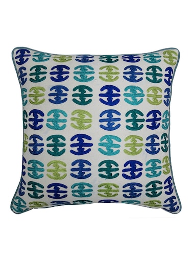 East Decorative Cushion - 100% Cotton Cover Microfiber Infill - Embroidery Bedroom Or Living Room Decoration White/Ocean Blue/Green 45 x 45cm