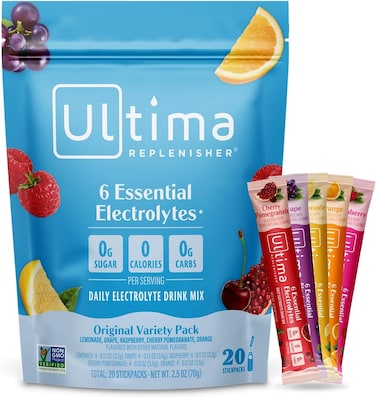 Ultima Replenisher Daily Electrolyte Powder &ndash; Original Variety Pack, 20 Stickpacks &ndash; Zero Sugar Hydration Packets With 6 Electrolytes And Minerals &ndash; Sugar Free, Plant Based &amp; Keto Friendly​ Drink Mix