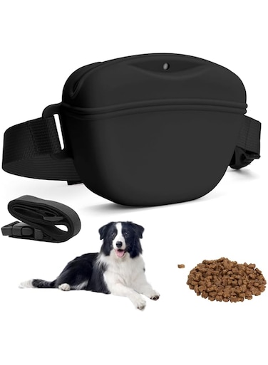 Kyayili Dog Treat Pouch, Upgrade Stronger Magnetic Closure to Avoid Spilling, 1.67 Cup Silicone Treat Bag Fanny Pack for Pet Training (Black)
