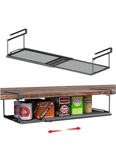 Extendable Under Cabinet Storage Kitchen Metal Under Shelf Organizer Hanging Expandable Kitchen Counter Organize Shoe Rack Pantry Rack Desk Rack Cupboard Rack Cabinet Rack Black