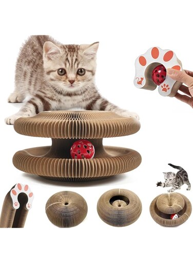Cat Toy - Magic Organ Cat Scratching Board, Snufflepaw Accordion for Cats, Interactive Scratch Pad, Foldable Accordion Cat Toy, Recyclable Cat Scratcher with Ball (1Pcs)