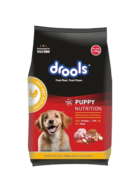 Drools Puppy Dry Dog Food, Chicken &amp; Egg, 1.2 Kg   100% Balanced Diet With Real Chicken   DHA For Brain Development, High Protein For Bones &amp; Muscle Growth   Easily Digestible Kibble
